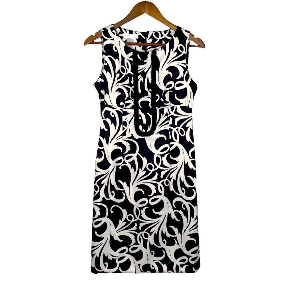 LONDON TIMES Damask Ruffled Sleeveless Mini Dress